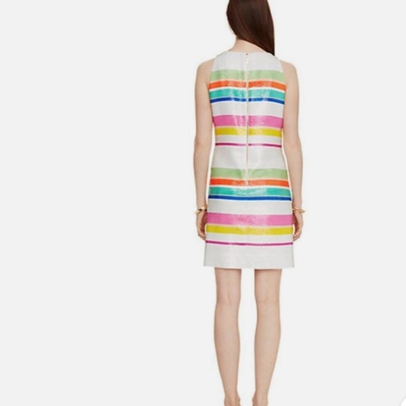 Kate Spade White Pink Cape Multi Stripe Sequin Lined Shift Dress Size 6 Party - Picture 14 of 15